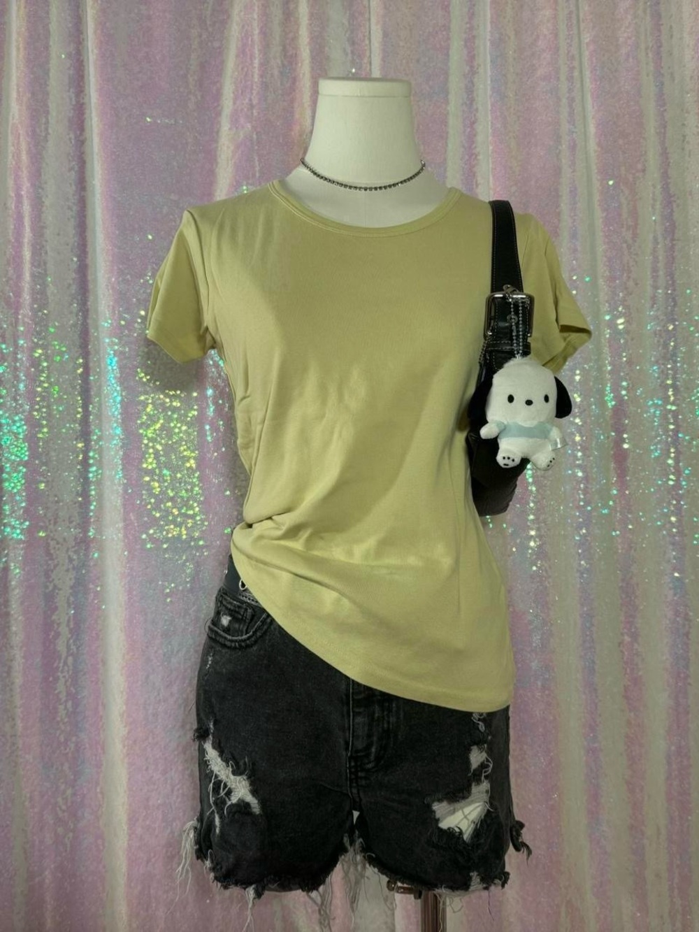Light Yellow / Green Basic Tee Shirt Top ★彡